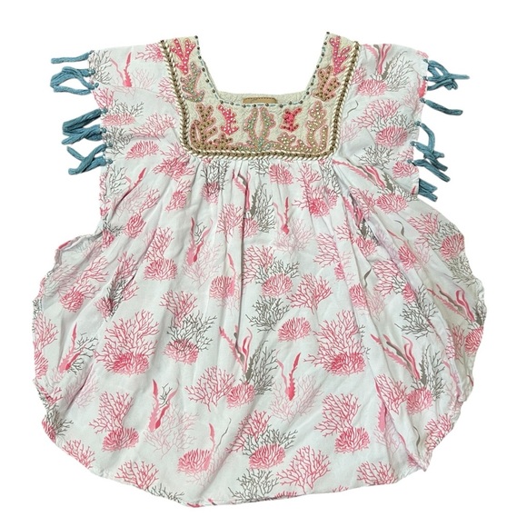 SKEMO Girls Sz 4 Magical Reef Embroidred Beaded Tassel Dress Tunic Top Flutter - Picture 1 of 10